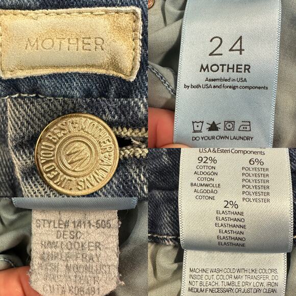 Mother High Waisted Looker Ankle Fray Jeans Moonlust Privateer Dark Wash Casual - Picture 9 of 9